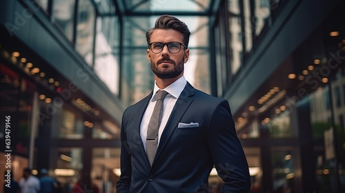 A Portrait of a handsome businessman in the city. Men s beauty  fashion. photorealistic