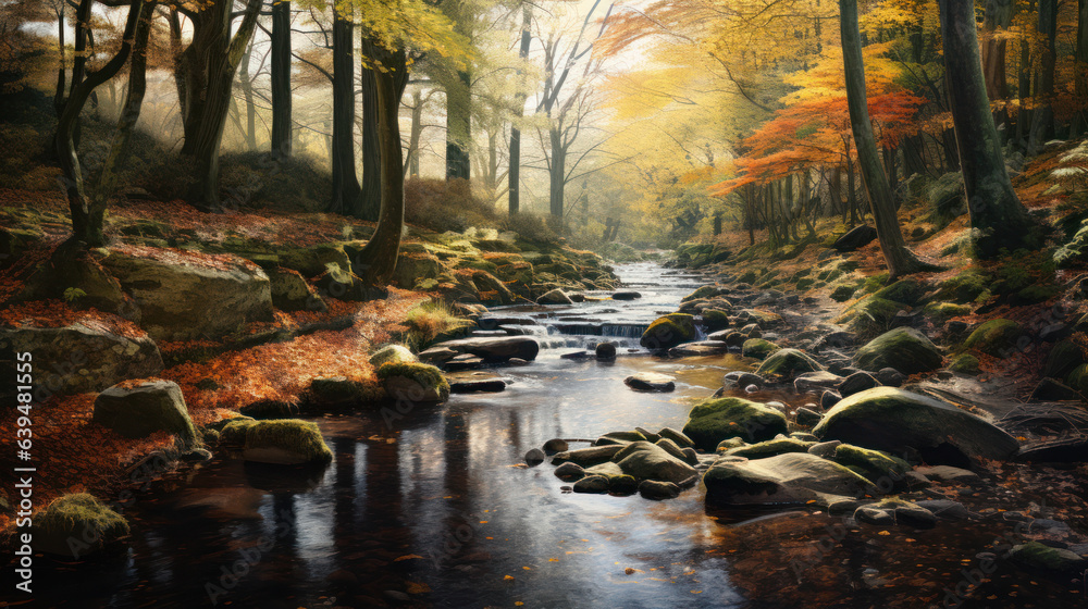 Obraz premium The forest autumn and stream
