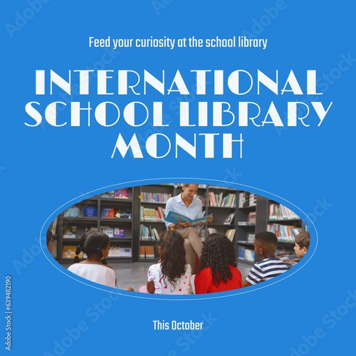 This october, international school library month text and diverse teacher reading book for children