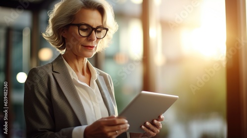 senior businesswoman using digital tablet device in office