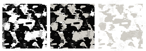 Leopard skin texture, Black white, and gray tones camo pattern, Urban Camouflage Background. Army Abstract Modern Military Pattern. Grey Pixel Fabric Textile Print for Uniforms and Weapons.