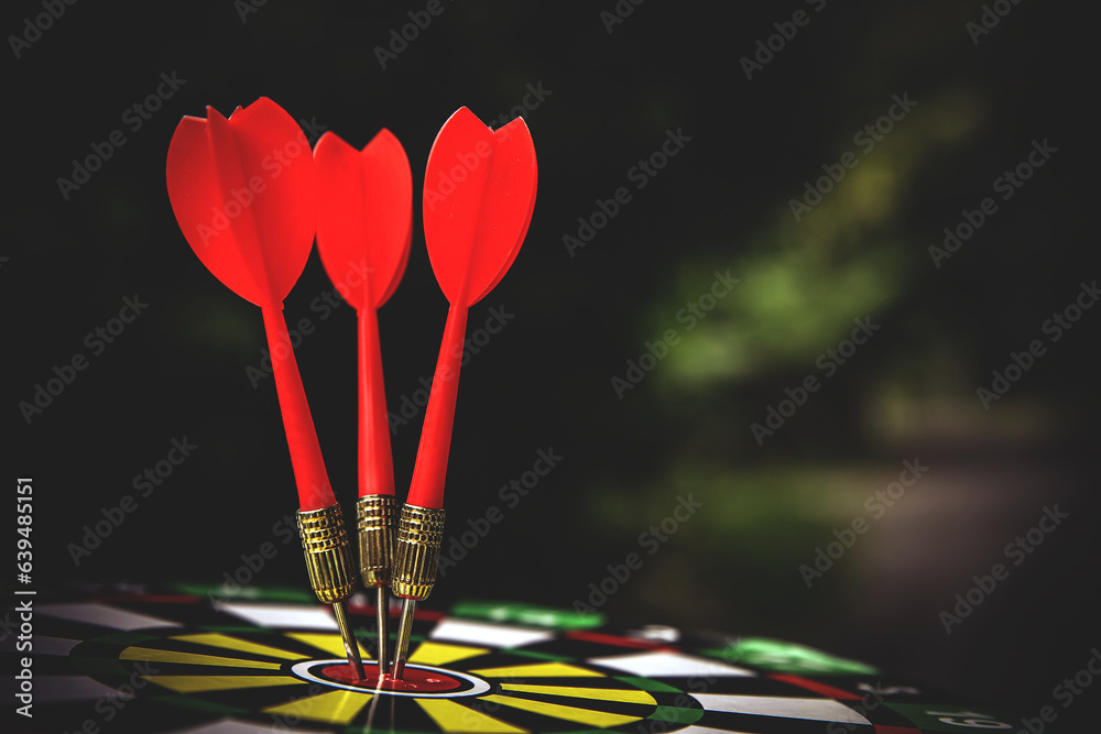 Bullseye or Bulls eye target or dartboard has dart arrow throw hitting the center of a shooting for financial business targeting planning and aim to winner goal of business concept. Bullseye or Bulls eye target or dartboard has dart arrow throw hitting the center of a shooting for financial business targeting planning and aim to winner goal of business concept.