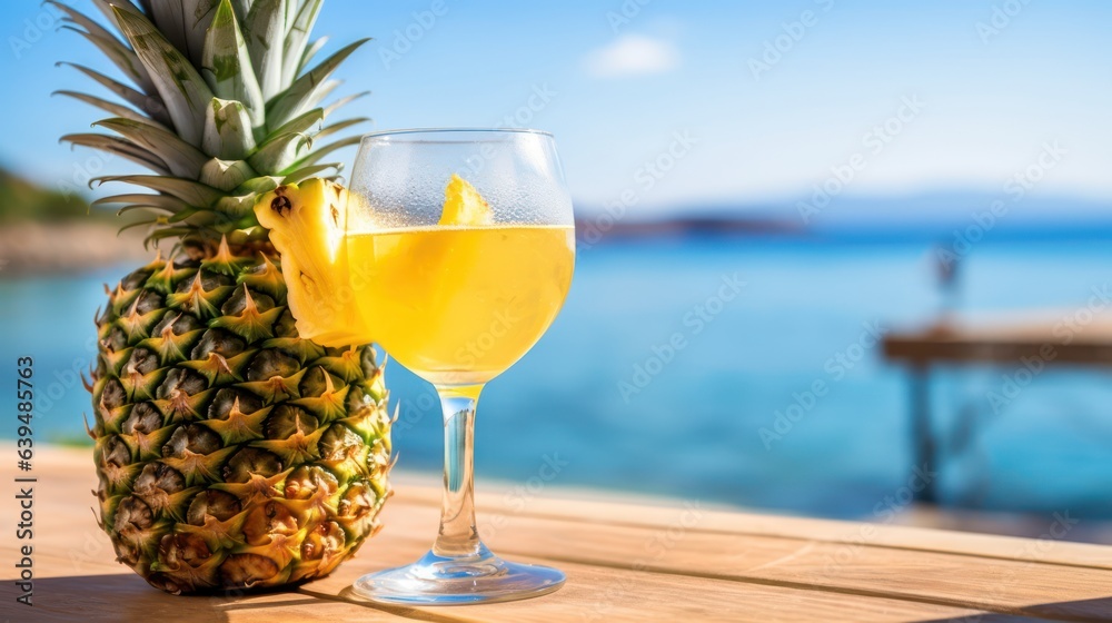 Pineapples cocktail on the beach