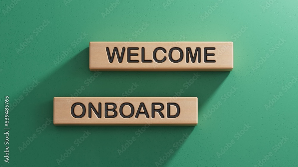 Welcome onboard symbol. Concept words Welcome onboard on wooden blocks.Business and Welcome onboard concept. Copy space.3D rendering on green background.
Welcome onboard symbol. Concept words Welcome onboard on wooden blocks.Business and Welcome onboard concept. Copy space.3D rendering on green background.