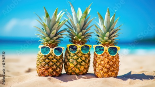 pineapple wearing sunglass on the beach