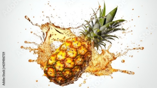 pineapple in water splash on white background 