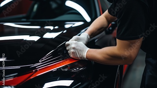 Paint protection film application on a luxury car