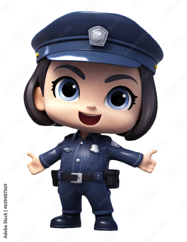 A Cute police woman character in uniform. Isolate on white background
