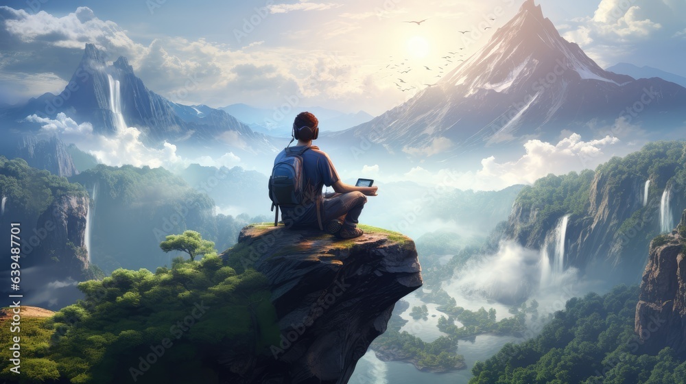man sitting on a mountain top