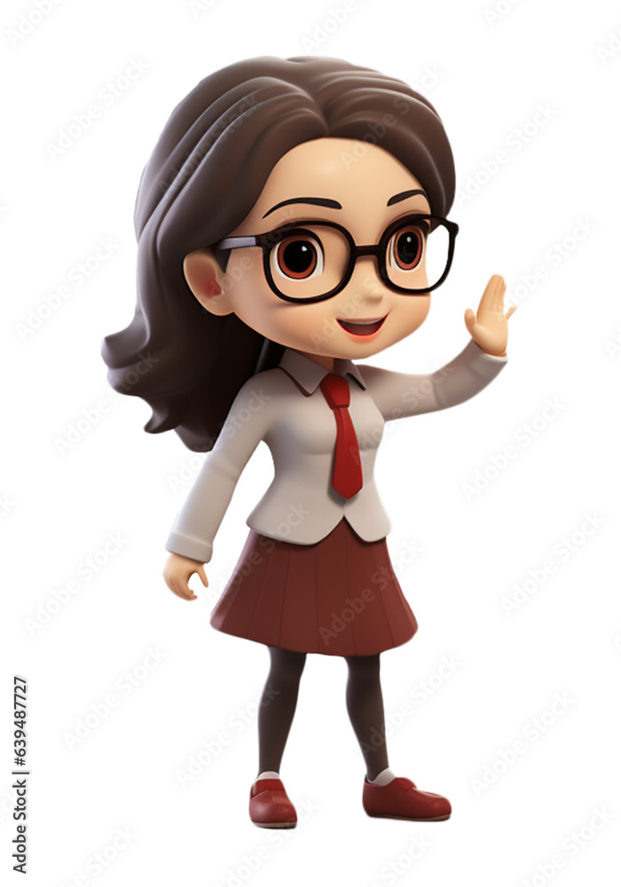 A Cute school girl character in uniform. Isolate on white background