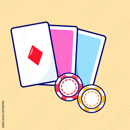 Poker Card & Chips Illustration, Vector, Flat Icon