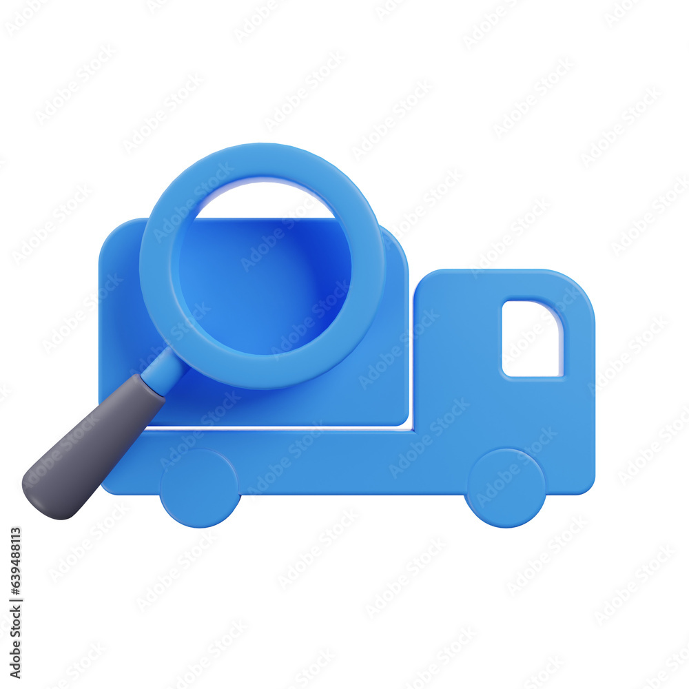 3d Illustration of shipment icon in 3d render style magnifying box car