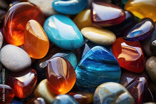 multi colored rounded stones forming beautiful background, ai tools generated image