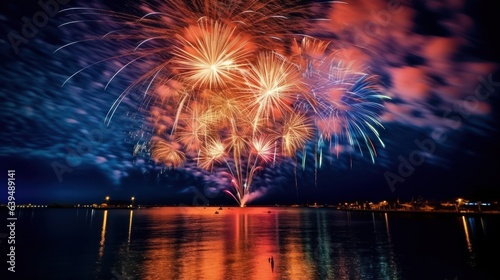 Colorful fireworks with water reflection  © kimly