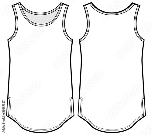 Men's active sleeveless Tank top vest flat sketch fashion illustration drawing template mock up with front and back view