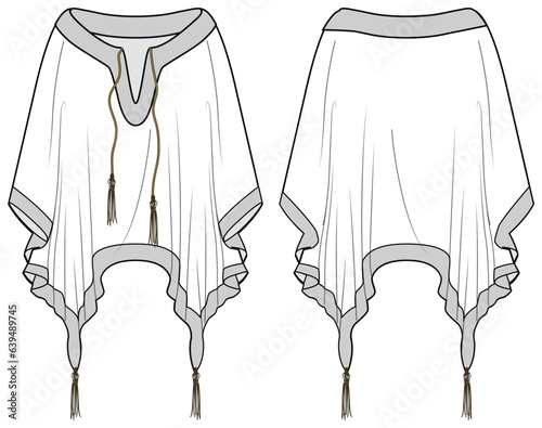 Fotografia Women handkerchief tunic top  blouse design  flat sketch fashion illustration wi