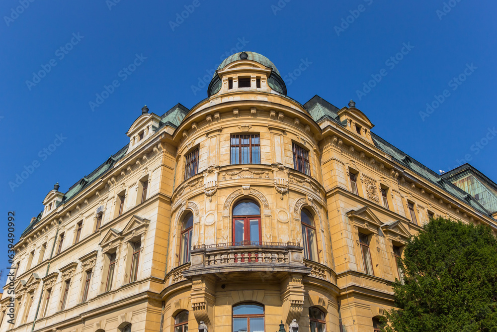 Historic yellow building in the center of Litomerice, Czech Republic