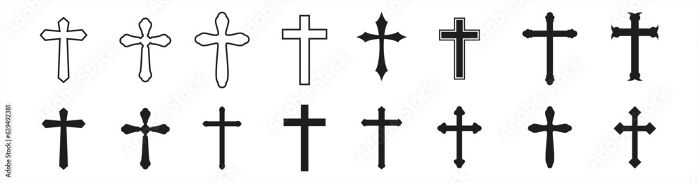 Christian cross icon. Religion cross icon collection. Christian cross icon sign and symbol, Vector illustration.