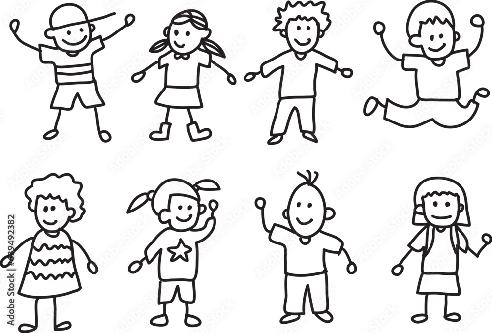 set of hand drawn children stickman childish style cartoon illustration set of hand drawn children stickman childish style cartoon illustration