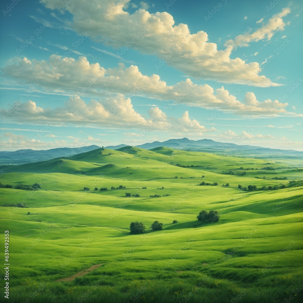 Elevating Horizons Captivating Hills Landscape in Flat Style Cartoon Illustration, Crafted by Generative AI for a Seamless Blend of Nature and Artistry
