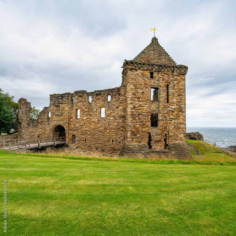 Saint Andrews Castle on the seaside coast, Scotland, UK.