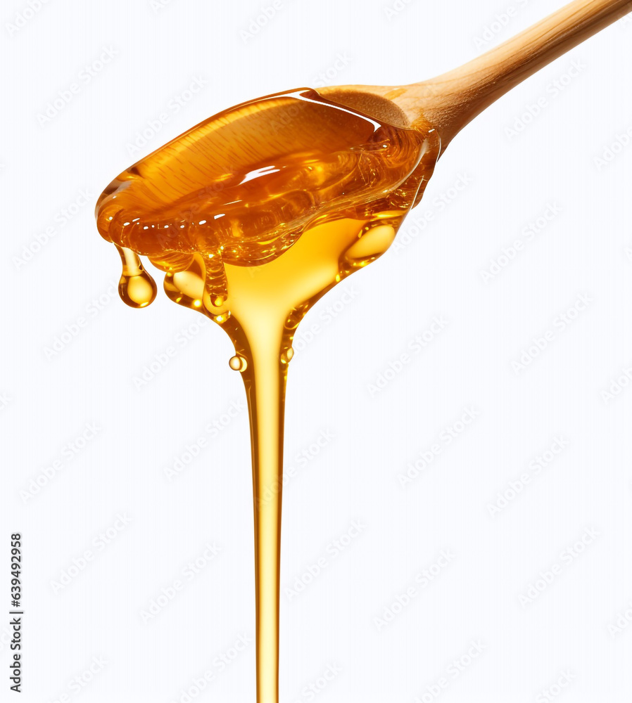 Honey dripping from dipper isolated on transparent generative Ai Honey dripping from dipper isolated on transparent generative Ai