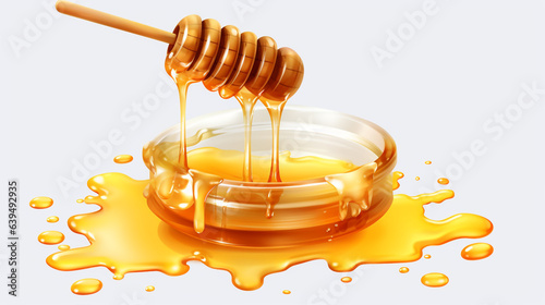 Honey flowing from dipper on honeycomb isolated on a transparent background generative Ai