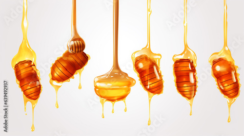 Honey dripping from dipper isolated on transparent generative Ai