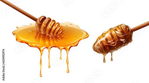 Honey dripping from dipper isolated on transparent generative Ai © GraphyPix