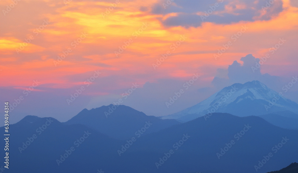 View of landscape nature and mountain with sunlight and sunset in twilight