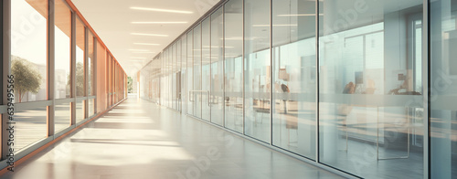 long corridor in a modern office building with large windows, legal AI