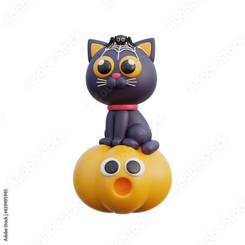 3D cute Halloween black cat cartoon character  trick or treat party  october holiday  3d rendering.
