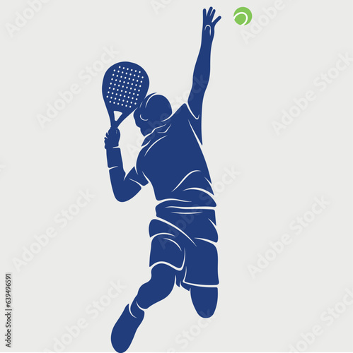 Male Tennis padel Player Icon Illustration. Paddle Sport Vector Graphic Symbol Clip Art. Sketch blue Sign young man is padel tennis player jump to the ball good looking for posts and poster video