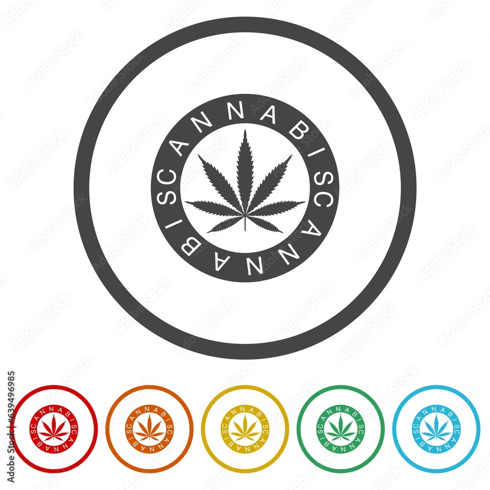 Marijuana logo icon. Set icons in color circle buttons