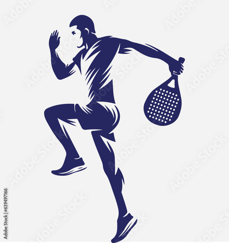 Male Tennis padel Player Icon Illustration. Paddle Sport Vector Graphic Symbol Clip Art. Sketch blue Sign young man is padel tennis player jump to the ball good looking for posts and poster video