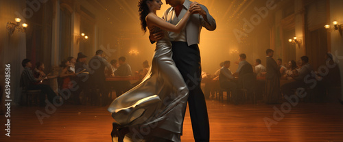 couple dancing tango in the dance hall, legal AI photo