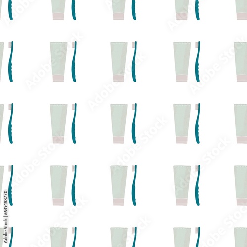 Seamless pattern with toothbrush and toothpaste