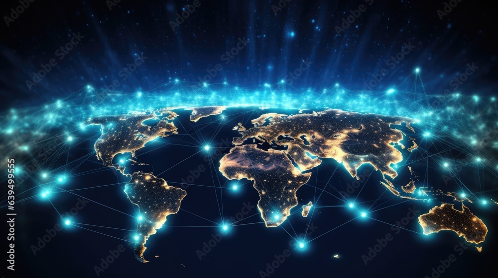 Naklejka premium World map connection technology, AI generated Image