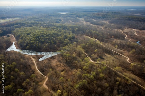 An aerial view of the landscape in Talladega, Alabama. Generative AI photo