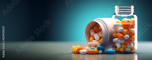 medicine capsule pill spilled from the bottle copy space ai generate