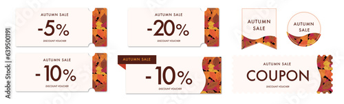 秋のセールに使える秋らしいシンプルな紅葉の柄のクーポンベクターアイコンデザインセット2