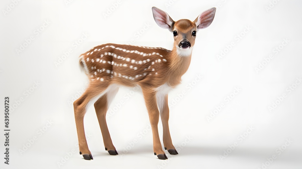 Fototapeta premium A cute fawn with white spots looking at the camera