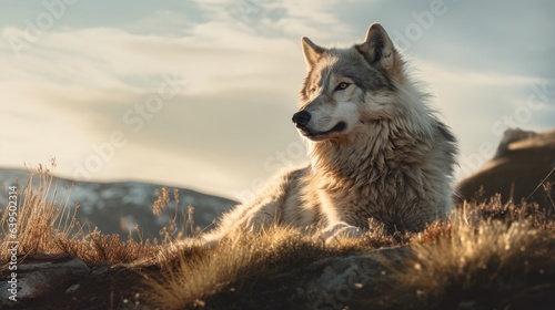 Wolf on the hill, AI generated Image