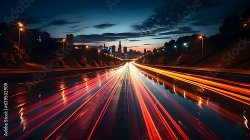 A long exposure photo of a highway at night. Generative AI