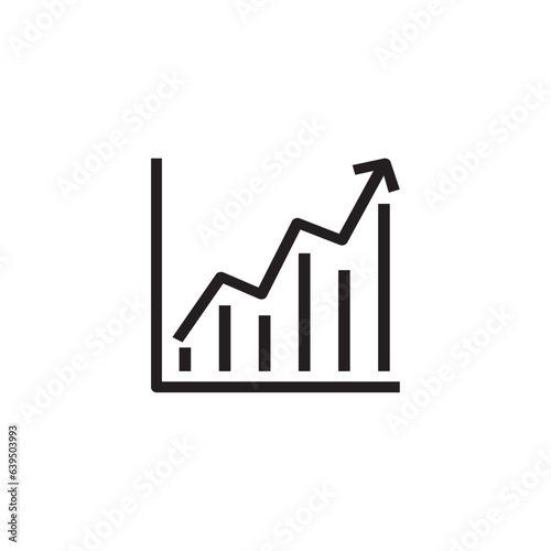 Business growth graph chart vector icon with increasing arrow isolated white background