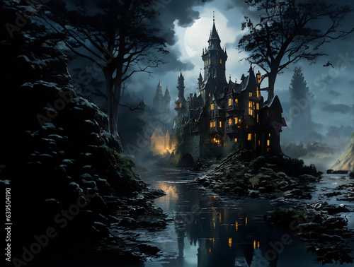 Stormy Castle: A Dramatic Image of a Gothic Style Fortress and Its Surroundings
