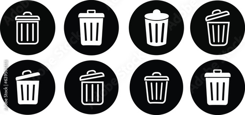  black Bin icon set. Trash can collection. Trash icons set. Web icon  delete button. stroke pictogram Delete symbol flat style isolated on white background .