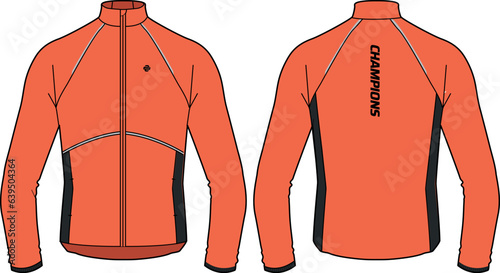 Mid layer ski jacket design flat sketch Illustration, track top jacket with front and back view, winter jacket for Men and women. for hiker, tracking, outerwear and workout in winter
