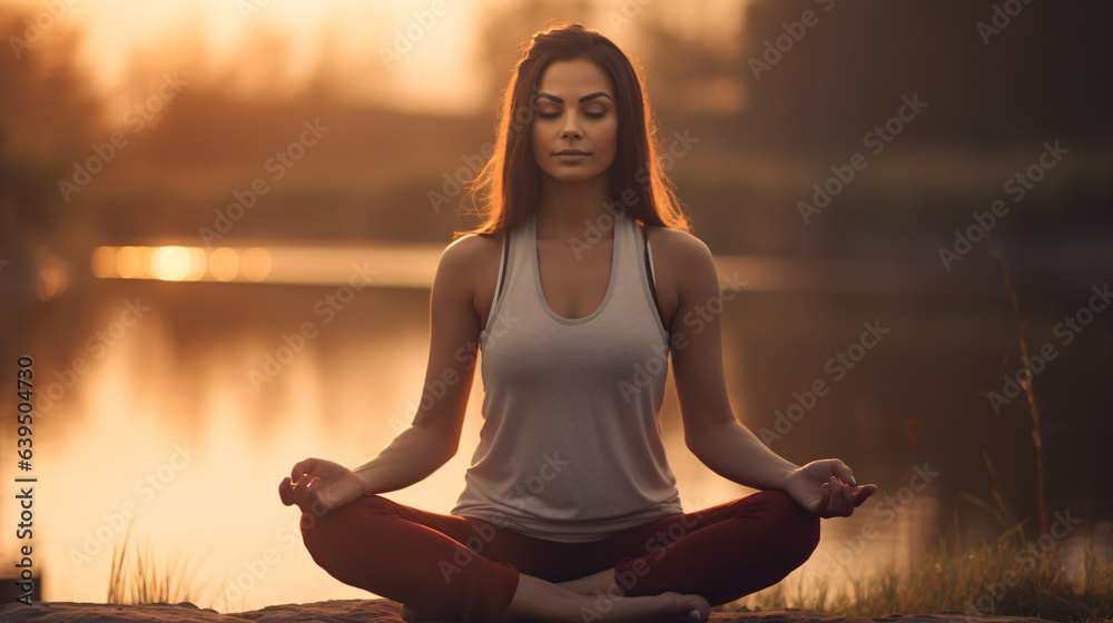 Beautiful woman, yoga poses outdoor - obrazy, fototapety, plakaty 