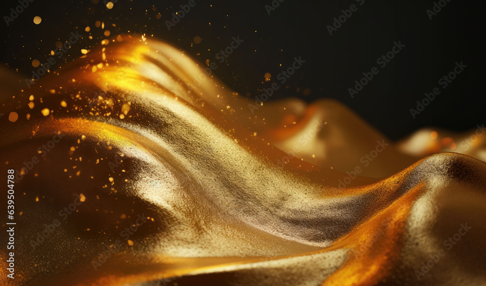 Obraz premium Abstract golden liquid wave in black background. created by generative AI technology.
